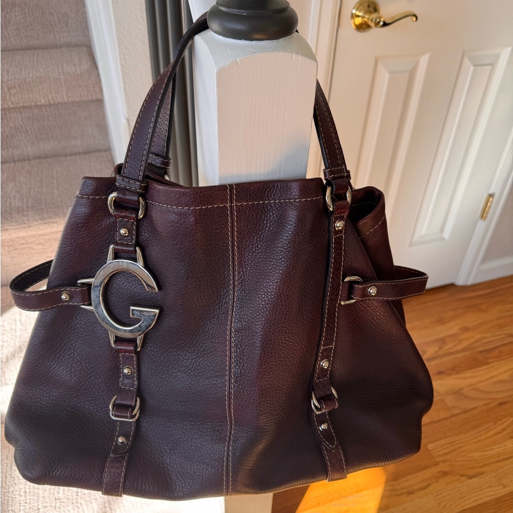 Authentic Gucci Charlotte Dark Brown/Burgundy Leather Tote Bag